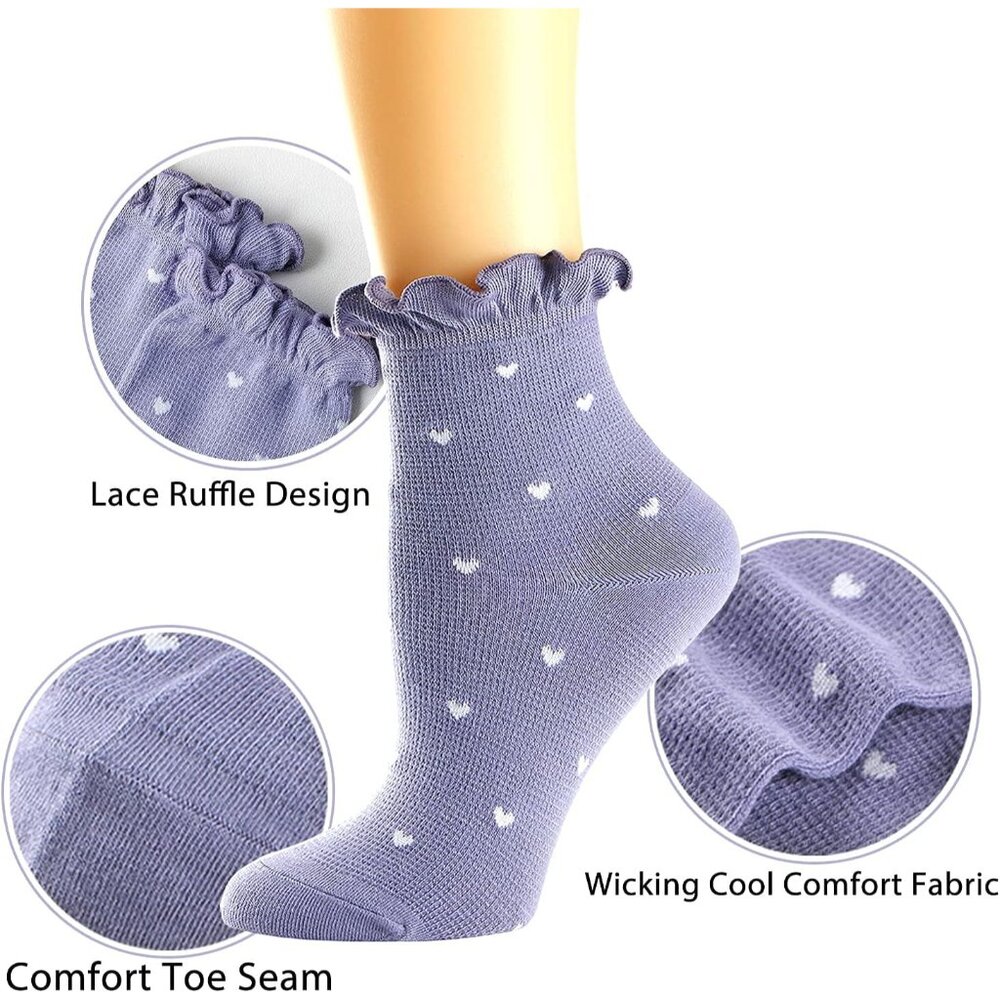 Womens Socks, Ruffle Casual Ankle Socks Breathable Cool Cotton Knit Lettuce Crew View 5